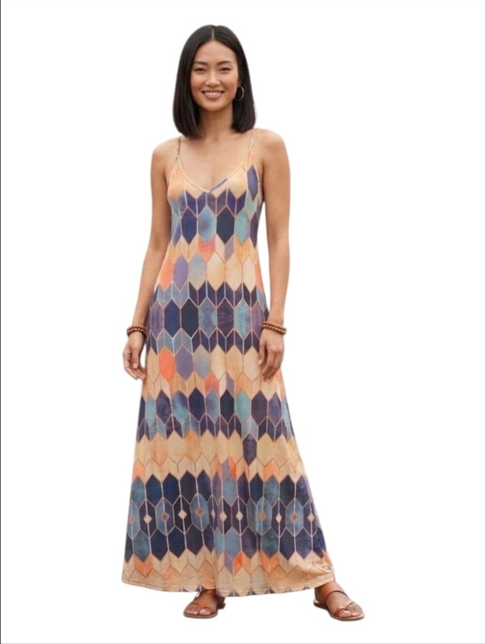 Sleeveless Geometric Print Maxi Dress in Multi Colors